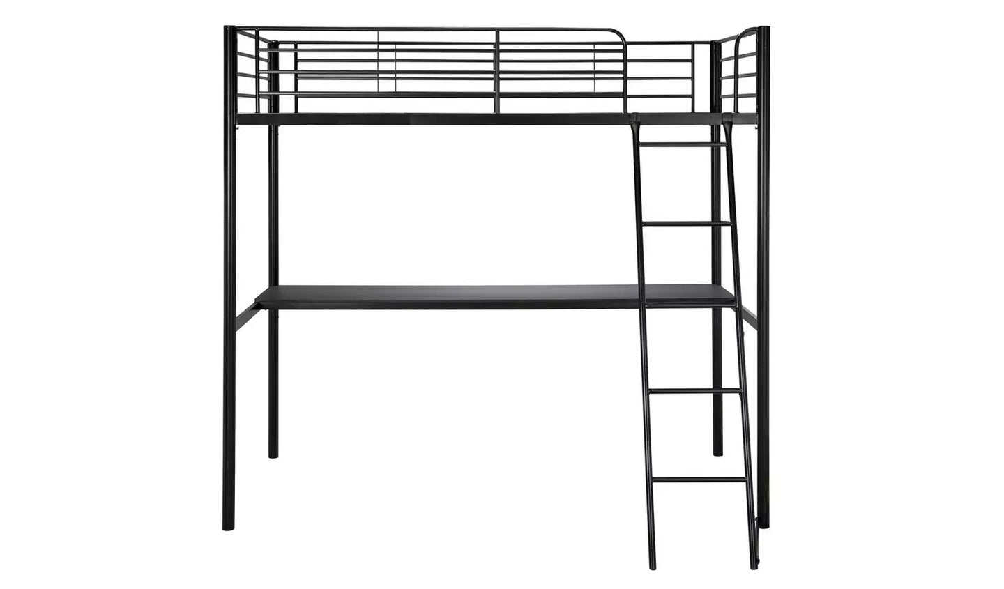 Habitat Riley High Sleeper Metal Bed Frame & Desk - Black